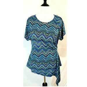 Womens Top XL Blue Chevron Stretch Fitted Buckle